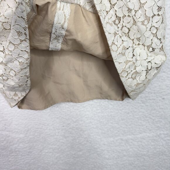 Ann Taylor Size 14P Sleeveless Lace Mid Dress Beige Ivory Lined Overlay Elegant - Picture 5 of 14